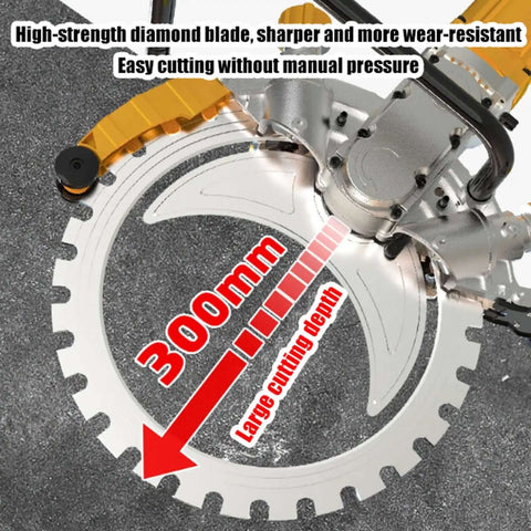 Heavy Duty 3500W Electric Wet Cut Wall Saw Machine With 300Mm Cutting Depth And Integrated Water Pump showing 300mm diamond blade.