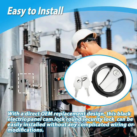 Installation of Round Cam Lock Security Lock Black for Electric Control Panels and Electrical Enclosures.