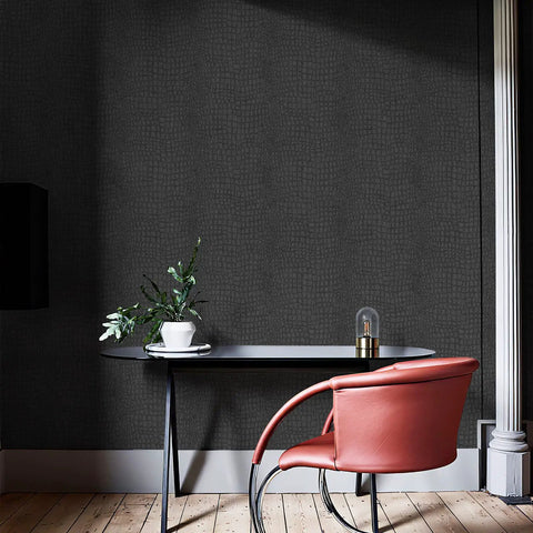Dope Charcoal Black Crocodile Texture Wallpaper Non Pasted Needs Adhesive Embossed 3D Wall Covering For Cabinets And Bedrooms
