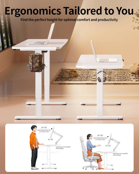 Sleek BIZUM Electric Standing Desk 60 x 24 Inch White Computer Gaming Workstation showcasing ergonomic height adjustment features.