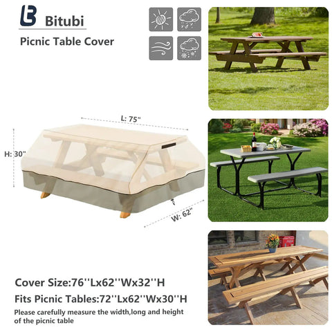 Heavy Duty Waterproof Picnic Table Cover Fits 70 To 72 Inch Tables Up To 75 L By 62 W By 30 H 600D Tough Canvas Built To Last