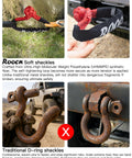 Comparison of Soft Shackle Recovery Tow Connector One Half Inch By Twenty Two Inch UHMWPE With Protective Sleeves and metal shackles