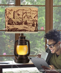 Lantern Table Lamp Set Of 2 With Nightlight And USB Power Outlet, Dark Bronze Finish, Linen Hardback Shade on desk