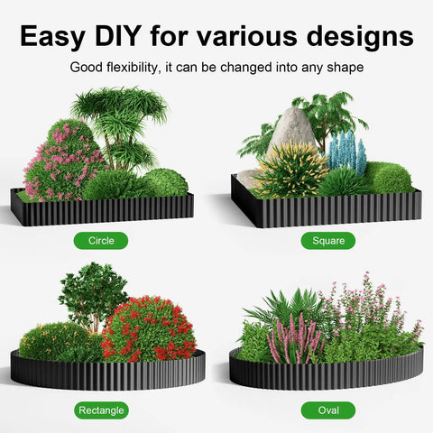 Heavy Duty Galvanized Garden Edge Border 6 Inch By 50 Foot Black Corrugated Lawn Edging used in circle, square, rectangle, oval shapes