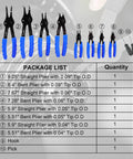 10 Piece Snap Ring Pliers Set Heavy Duty Circlip Removal Tool With Bent And Straight Pliers shown with package list