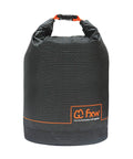 Grey dog food travel bag with roll-down top, large capacity for RV trips and camping. Collapsible kibble carrier, 21 cups.