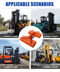 3 Ton Workhorse Forklift Mobile Crane Attachment With Truss Jib Boom Hoist Dual Hooks Heavy Duty Extension For Pallet Forks 6600 Lbs Lift Capacity Trailer Hitch Receiver Compatible Versatile Material Handling Tool displayed with various crawler forklifts, showcasing compatibility.