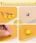 Yellow rivet installation steps on leather for 100 Piece Leather Rivet Set For DIY Bags And Purses 7mm Mushroom Dome Metal Fasteners