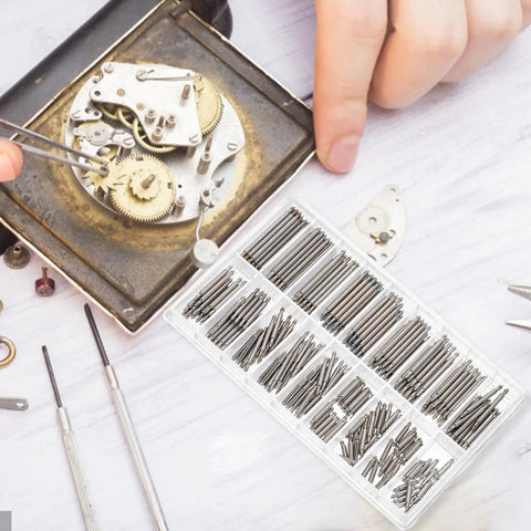 Pro Grade Stainless Steel Watch Band Pins Replacement Kit with 270 assorted spring link rods and repair tools in use