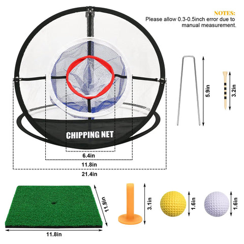 Pop Up Golf Chipping Net With Hitting Mat, Collapsible Indoor Outdoor Practice Set, Includes 8 Practice Balls, 4 Tees, Rubber Tee Holder
