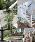 Five Hundred Feet Of One Eighth Inch Stainless Steel Cable Wire Rope T316 Marine Grade 7x7 Construction With About 1850 Lbs Breaking Strength installed on various deck and stair railings indoors and outdoors.