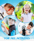 12 Pcs Kids Safety Goggles Bulk Eye Protection For Science Class Lab And Sports Youth Size Multicolor shown in various activities