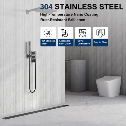 24 Inch Matte Black Linear Shower Drain With Bold Brick Pattern Grate And Quick Release V Channel for easy installation and cleaning.