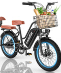 Two Seat Electric Bike For Adults With Rear Seat And Front Basket, Peak 1000W Ebike, 48V 13Ah Battery, groceries in front basket