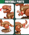 Take Apart Dinosaur Building Kit With Electric Drill For Kids Ages 3 4 5 6 7, STEM Construction Toys For Boys And Girls, DIY Hands On Dino Set Includes Tyrannosaurus Rex Triceratops Velociraptor, Realistic Textures And Educational Play showing T-rex movable parts close-up.