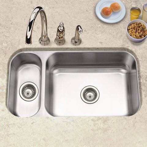 Elite 31 Inch Undermount Stainless Steel Kitchen Sink With Left Double Bowl And Strainer 18 Gauge T304 80 20 Configuration