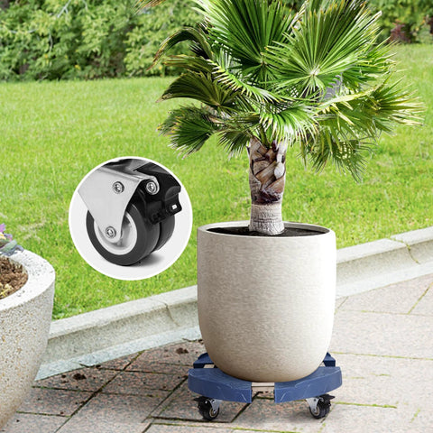 Round Trash Can Dolly With Wheels, Heavy Duty 440 Lb Capacity, Adjustable 15 To 19 Inch Diameter, Four Locking Swivel Wheels, Blue