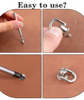 4 Pack D Rings For Purses And Bags, Heavy Duty Rotatable Metal Hardware Set With Screws And Punch, installation process detail