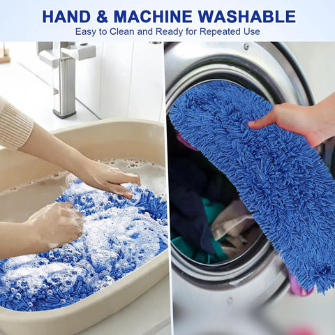 Premium 36 Inch Microfiber Dust Mop Head Replacement being hand washed and placed in washing machine for cleaning.