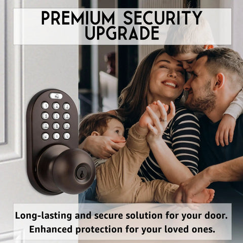 Keyless Entry Digital Door Knob Lock With Keypad For Front Doors, adjustable latch, easy install, oil rubbed bronze, family hugging