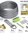Pro Grade All In One Picture Hanging Kit With Stainless Steel Wire D Rings Hooks Screws And Level For Easy No Fuss Mounting On Drywall Or Wood Up To 100 Lbs Includes 50 Plus Feet Of Wire For Large Frames And Mirrors