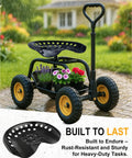 Two Pack Metal Tractor Seats 17.7 By 13.4 Inches Replacement garden cart with black seat in rain