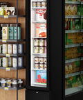 Slick Commercial Display Freezer With 6.5 Cubic Feet Capacity And 17 Inch Slim Profile showcasing ice cream products behind glass door.