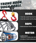 Strong hook and galvanized steel rope details of 1500 Watt 3-in-1 Electric Hoist Winch 120V Portable Lifter With Remote Control.
