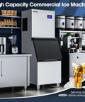 Commercial Ice Maker Machine 550 Lbs Per Day 22 Inch Wide Industrial Ice Machine With Large Storage Bin Ice Ready In 5-15 Minutes Stainless Steel ETL Approved Ice Maker For Restaurants And Bars in a kitchen setting