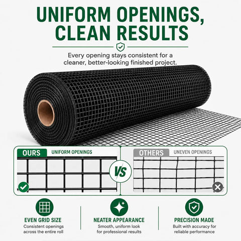 Kickass Rust Proof Vinyl Coated Hardware Cloth Half Inch Mesh 48 By 100 Feet 19 Gauge with uniform grid openings for secure fencing.
