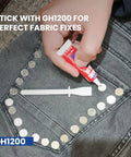 Person applying GH1200 glue to fabric with rhinestones, showcasing Permanent Fabric Glue For Clothes And Crafts That Binds Strong.
