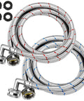 6Ft Stainless Steel Washer Hoses With 90 Degree Elbows Burst Proof Three Quarter FHT Standard Thread Two Pack Red And Blue Braided Hot And Cold Water Supply Lines Built Tough With 10 Year Warranty