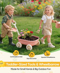 Kids Garden Set With Wheelbarrow And 11 Piece Outdoor Tool Kit For Backyard Beach And STEM Play Pink with children using tools