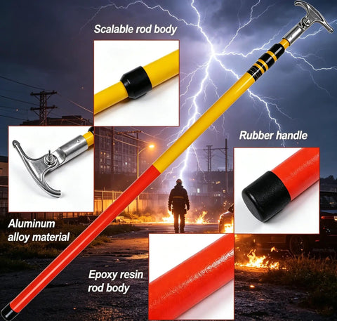 Insulated Rescue Hook With Retractable Fiberglass Pole For Live Line Work Lightweight Electrical Safety Tool For Power Stations Utilities Crew And Factory Maintenance In Hazardous Environments, telescoping pole