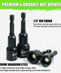 Magnetic Nut Driver Set For Impact Drill With Thirty Nine Pieces Includes Metric And SAE Hex Nut Drivers Quick Release Bit Holder And Toolbox Master Kit For Home DIY Projects And Pro Use, showing 1/4 inch hex shank and chrome vanadium steel