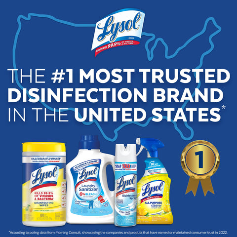 Lysol disinfecting products with bold text stating '#1 most trusted disinfection brand in the United States' and a gold award icon.