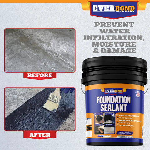 Pro Grade Concrete Crack Sealer That Slams Shut Water Leaks And Stops Gaps Fast for Basements Garages Driveways and Masonry, 5-gallon jug shown being applied.