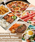 FATUXZ large potato crinkle cutter; Amazon stainless steel vegetable slicer shown in collage of fries, pizza, watermelon