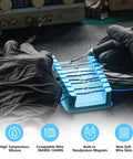Hands Free Soldering Wire Holder Clamp Stand with neo magnets base and heat resistant silicone 9 precision slots in use