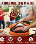 Five Layer Insulated Meat Resting Blanket With Aluminum Foil Lining, EPE Foam And 600D Shell, open showing meat inside, outdoor use
