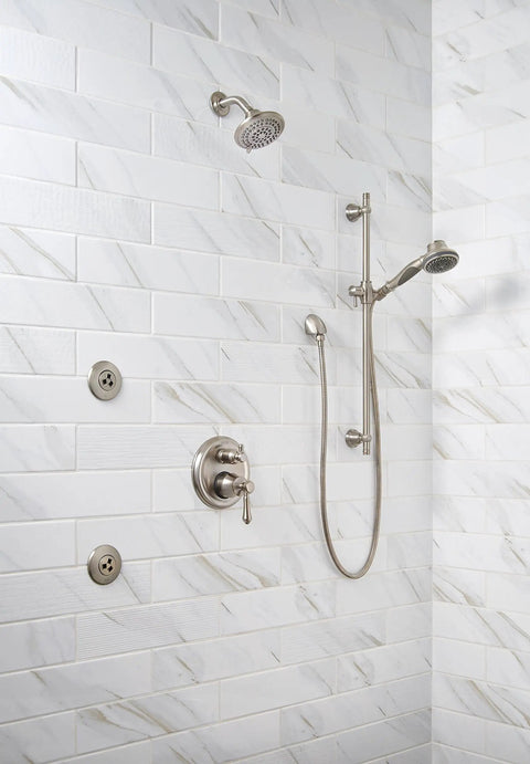 Modern bathroom with stainless tub and shower faucet, showing Must Have Tub And Shower Faucet Repair Part Kit With 1/2 Inch IPS.