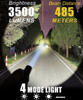 Underwater Dive Light 3500 Lumens With 485M Long Range Narrow Beam illuminating a road at night, showcasing brightness and beam distance.
