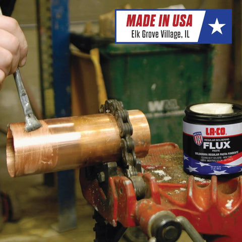Person applying Water Soluble Copper Flux Paste For Soldering, All Weather Plumbing Grade, Brush In Cap, 4 Oz, Non Toxic, Lead Free