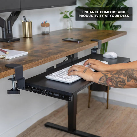 Under Desk Keyboard Tray 30 Inch Extra Wide Slide Out Drawer No Drill Clamp Mount Holds 11 Lbs Fits Desks Up To 1.77 Inches Thick