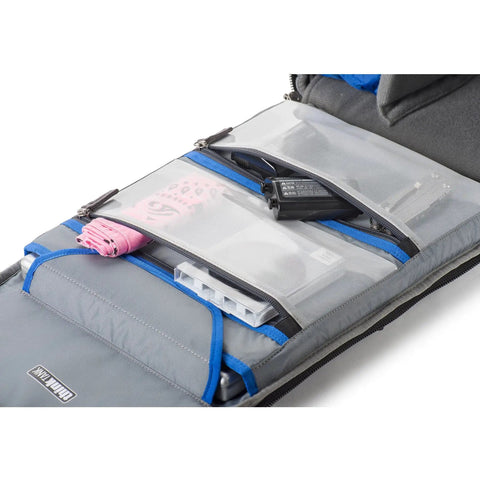 Interior of Streetwalker Rolling Camera Backpack With Dedicated Laptop Pocket And Minimalist Black Exterior, organized accessory compartments