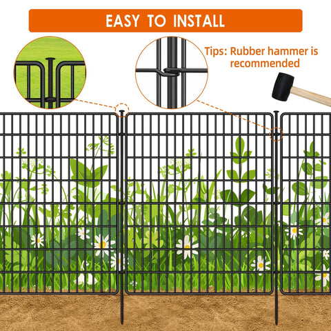 Image showing No Dig Fence With Gate, 15 Panels, 32 Inch High By 36 Feet Long Rustproof Metal Garden Edging Border for outdoor patio.
