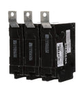 Panel Mount Three-Pole 240V Breaker 100 Amp Bolt-In, 22KAIC, UL Listed Type BLH, black casing, three visible terminals