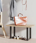 Beefy 16 Inch Steel Table Legs Set Of 2 For Coffee Or Side Tables, square tube construction, shown on a wooden bench