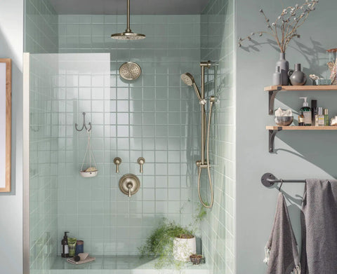 Modern shower with Wynford Three Quarter Inch Volume Control Valve Trim Kit in Polished Nickel Finish, valve required for S3600 installation.