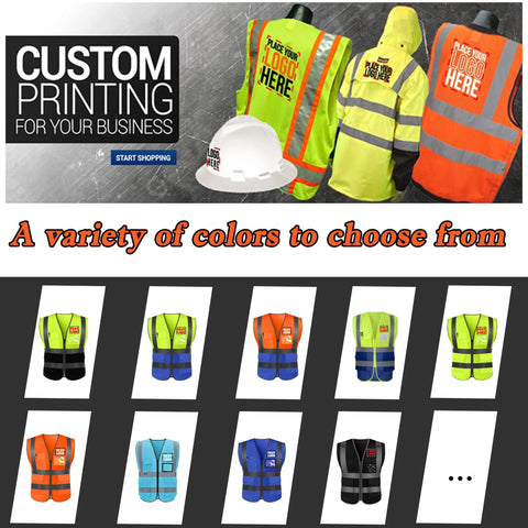Custom High Reflective Safety Vest For Men And Women Slick Hi Vis Poly Blend Workwear With Bright Strips in various colors.